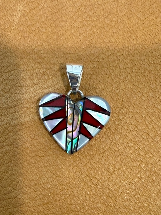 Jewelry - Red Inlay Heart Pendant Necklace - Silver Bail